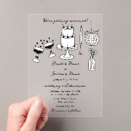 Invitaciones Acrílicas Boda de Doodles de Ilustraciones negros dibujados