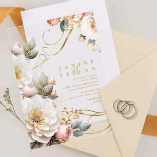 Invitaciones Acrílicas Boda de drama floral ID1022 transparente