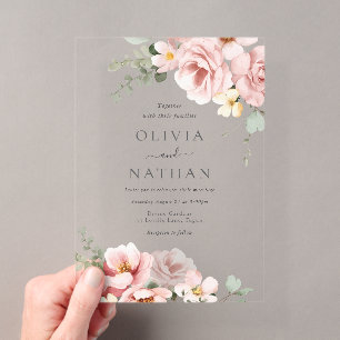 Invitaciones Acrílicas Boda de Elegancia Divina Rosa y Verde Salvia