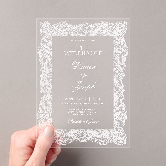 Invitaciones Acrílicas Boda de encaje blanco (Insitu (portátil))