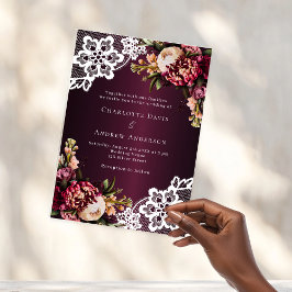 Invitaciones Acrílicas Boda de encaje floral rosa de Burdeos melocotón