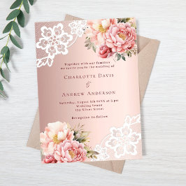 Invitaciones Acrílicas Boda de encaje floral rosa oro rosa
