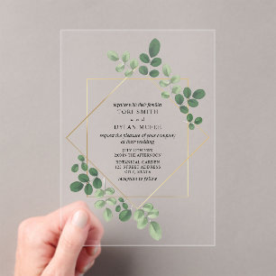 Invitaciones Acrílicas Boda de energía geométrica botánica