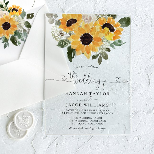 Invitaciones Acrílicas Boda de energía verde del Eucalyptus del girasol (Subido por el creador)