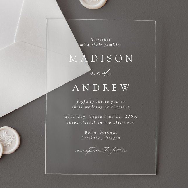 Invitaciones Acrílicas Boda de escritura blanca elegante y moderna (Subido por el creador)