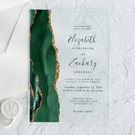 Invitaciones Acrílicas Boda de escritura de ágata dorada verde esmeralda