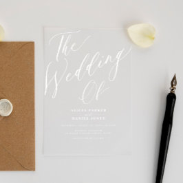Invitaciones Acrílicas Boda de escritura de caligrafía transparente moder
