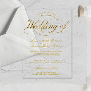 Invitaciones Acrílicas Boda de escritura de papel de aluminio dorado fals