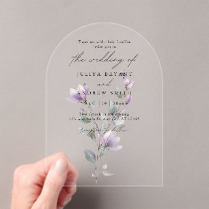 Invitaciones Acrílicas boda de escritura floral de acuarela minimalista
