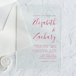 Invitaciones Acrílicas Boda de escritura magenta mínima moderna