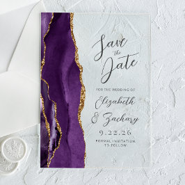 Invitaciones Acrílicas Boda de escritura moderna ciruela dorada púrpura á