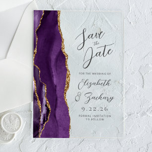 Invitaciones Acrílicas Boda de escritura moderna ciruela dorada púrpura á