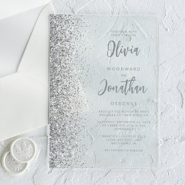 Invitaciones Acrílicas Boda de escritura moderna con brillo plateado