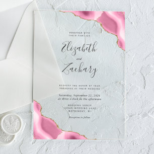 Invitaciones Acrílicas Boda de esquinas de ágata de oro rosa moderno