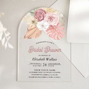 Invitaciones Acrílicas Boda de estilo boho rústico con rosas palo de rosa
