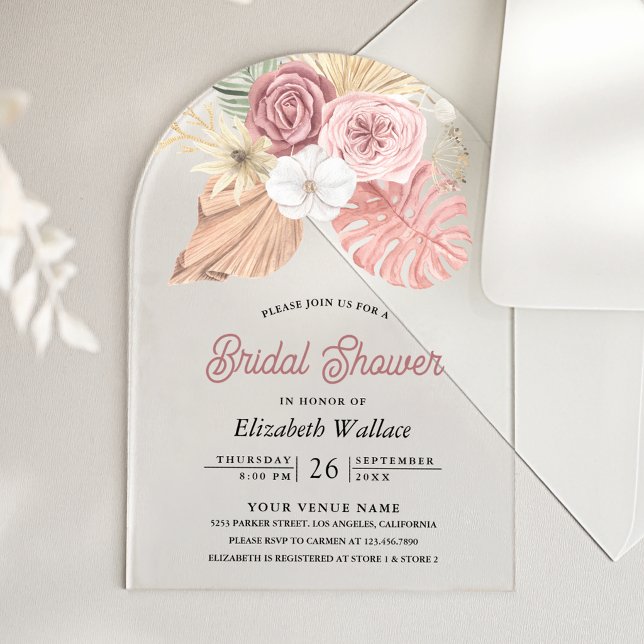 Invitaciones Acrílicas Boda de estilo boho rústico con rosas palo de rosa (Subido por el creador)