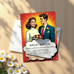Invitaciones Acrílicas Boda de estilo cómic vintage retro romántico