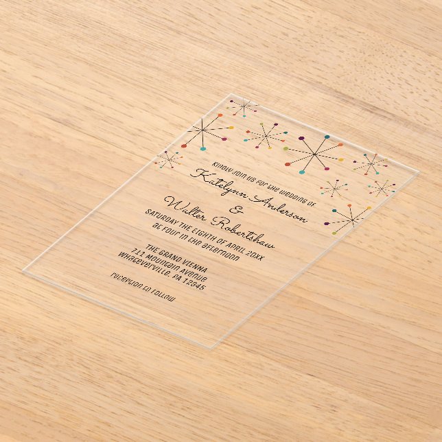 Invitaciones Acrílicas Boda de estilo retro retro moderno de medio siglo (Distribución )
