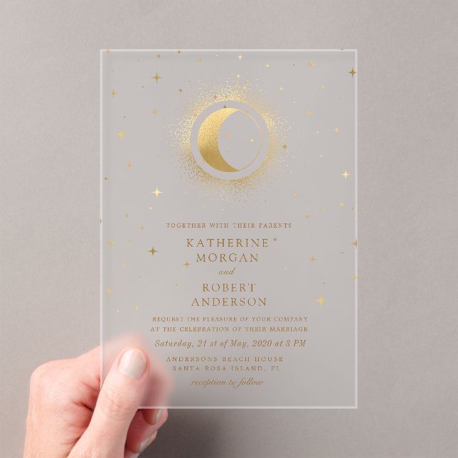 Invitaciones Acrílicas Boda de estrellas celestes de medianoche (Insitu (portátil))
