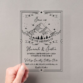 Invitaciones Acrílicas Boda de estrellas del cielo de la montaña rústica 