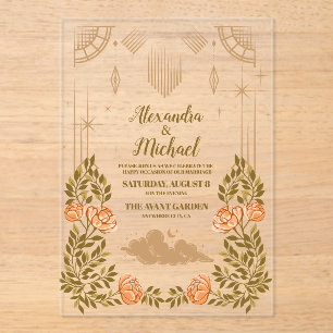 Invitaciones Acrílicas Boda de estrellas negras celestes de medianoche