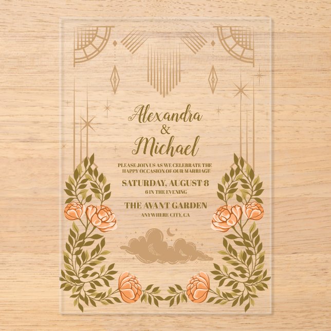 Invitaciones Acrílicas Boda de estrellas negras celestes de medianoche (Anverso)