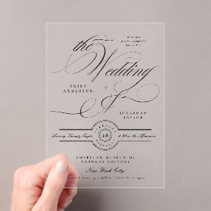 Invitaciones Acrílicas Boda de etiqueta Formal Caligrafía elegante