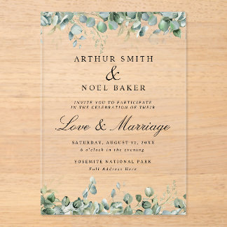 Invitaciones Acrílicas Boda de eucalipto bonita personalizable