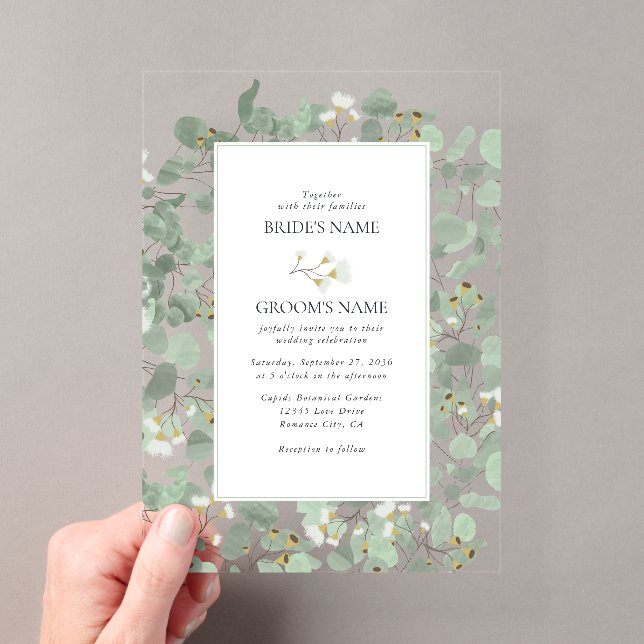 Invitaciones Acrílicas Boda de eucalipto con flores de acuarela (Insitu (portátil))