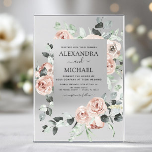 Invitaciones Acrílicas Boda de Eucalipto Floral Rosa Dusty