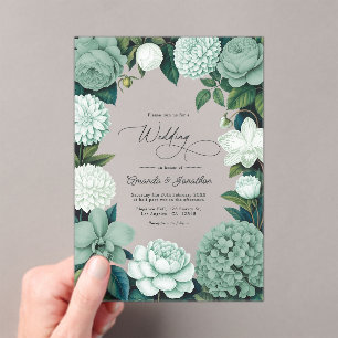 Invitaciones Acrílicas Boda de eucalipto suave, escarcha de menta y snowd