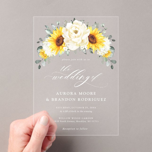 Invitaciones Acrílicas Boda de Eucaliptos Florales de Marfil de Sunflower (Insitu (portátil))
