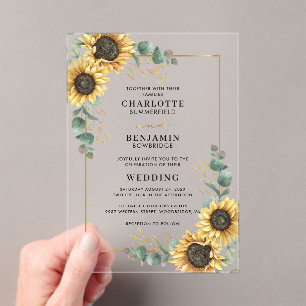 Invitaciones Acrílicas Boda de Eucalyptus de girasol floral