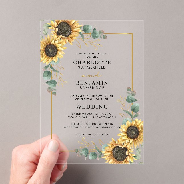 Invitaciones Acrílicas Boda de Eucalyptus de girasol floral (Insitu (portátil))