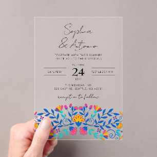 Invitaciones Acrílicas Boda de Fiesta Floral Mexicana Vibrante