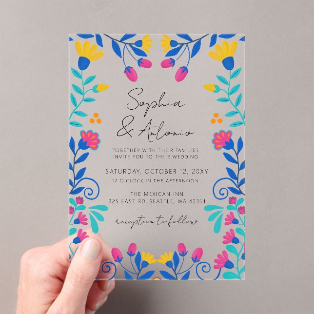 Invitaciones Acrílicas Boda de Fiesta Floral Mexicana Vibrante (Insitu (portátil))