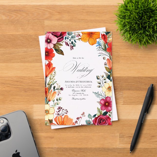 Invitaciones Acrílicas Boda de Fiesta Mexicana con Floral y Vibrante Tran (Insitu (Tarjeta de Invitación))