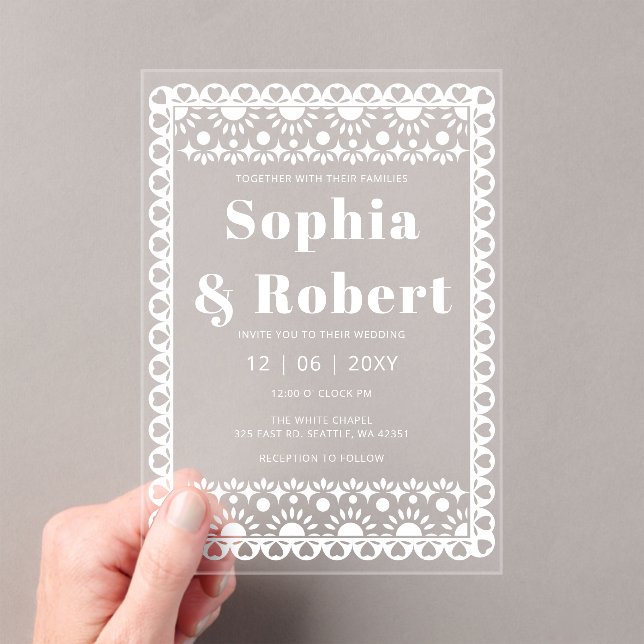 Invitaciones Acrílicas Boda de Fiesta Papel Picado Boho (Insitu (portátil))
