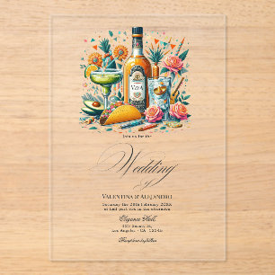 Invitaciones Acrílicas Boda de Fiesta Tequila y Tacos
