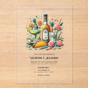 Invitaciones Acrílicas Boda de Fiesta Tequila y Tacos