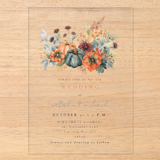 Invitaciones Acrílicas Boda de Flor de Calabaza Otoñal Malhumorada