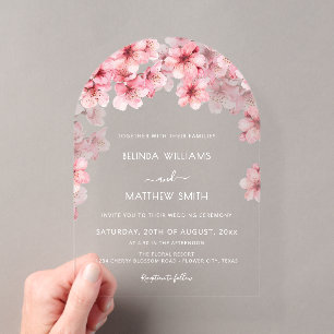 Invitaciones Acrílicas Boda de flor de cerezo clara