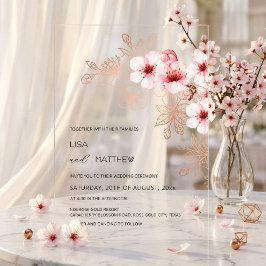 Invitaciones Acrílicas Boda de Flor de Cerezo Rosa Claro