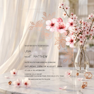 Invitaciones Acrílicas Boda de Flor de Cerezo Rosa Claro