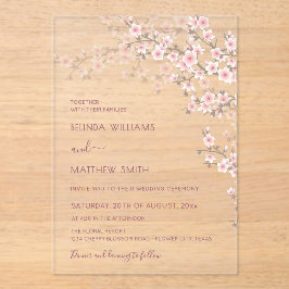 Invitaciones Acrílicas Boda de flor de cerezo rosa rubor