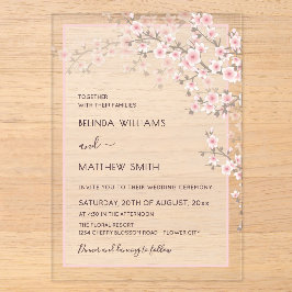 Invitaciones Acrílicas Boda de flor de cerezo rosa rubor