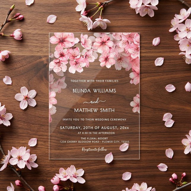 Invitaciones Acrílicas Boda de flor de cerezo transparente (Subido por el creador)