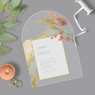 Invitaciones Acrílicas Boda de flor silvestre acuarela arco dorado ID954