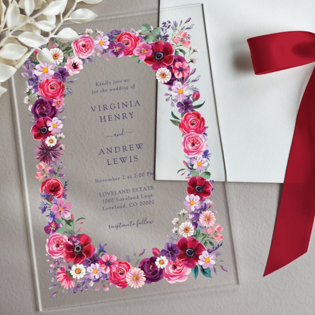Invitaciones Acrílicas Boda de Flor Silvestre Audaz (Bold Watercolor Wildflower Wedding Acrylic Invitations by Painted Paperie
)