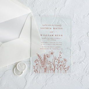 Invitaciones Acrílicas Boda de Flor Silvestre Boho Minimalista Terracotta